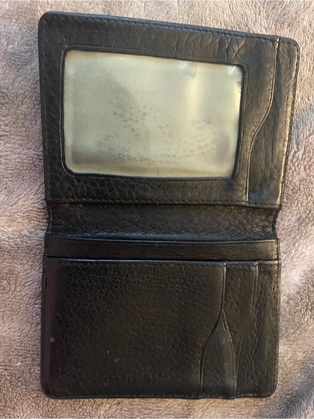 Cole Haan Black Leather Bi-Fold Wallet with Tan Contrast Stitching